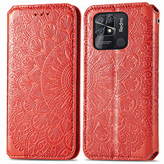 Leather Case Stands Fashionable Pattern Flip Cover Holder S01D for Xiaomi Redmi 10C 4G Red