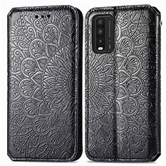 Leather Case Stands Fashionable Pattern Flip Cover Holder S01D for Xiaomi Redmi 9 Power Black