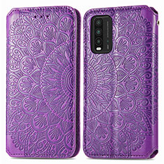 Leather Case Stands Fashionable Pattern Flip Cover Holder S01D for Xiaomi Redmi 9 Power Purple