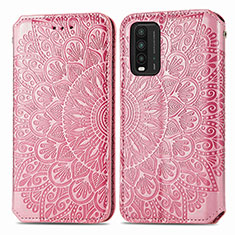 Leather Case Stands Fashionable Pattern Flip Cover Holder S01D for Xiaomi Redmi 9 Power Rose Gold