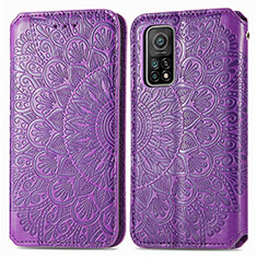 Leather Case Stands Fashionable Pattern Flip Cover Holder S01D for Xiaomi Redmi K30S 5G Purple