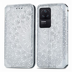 Leather Case Stands Fashionable Pattern Flip Cover Holder S01D for Xiaomi Redmi K40S 5G Silver