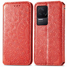 Leather Case Stands Fashionable Pattern Flip Cover Holder S01D for Xiaomi Redmi K50 5G Red