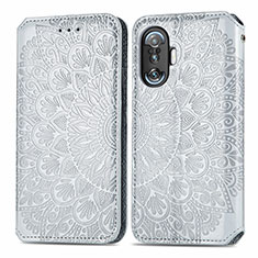 Leather Case Stands Fashionable Pattern Flip Cover Holder S01D for Xiaomi Redmi K50 Gaming 5G Silver