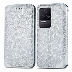 Leather Case Stands Fashionable Pattern Flip Cover Holder S01D for Xiaomi Redmi K50 Pro 5G Silver