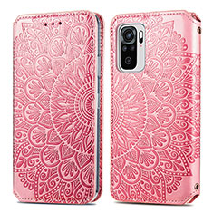 Leather Case Stands Fashionable Pattern Flip Cover Holder S01D for Xiaomi Redmi Note 10 4G Rose Gold