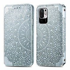 Leather Case Stands Fashionable Pattern Flip Cover Holder S01D for Xiaomi Redmi Note 10 5G Silver