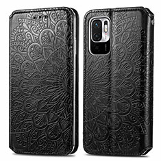 Leather Case Stands Fashionable Pattern Flip Cover Holder S01D for Xiaomi Redmi Note 10 JE 5G Black