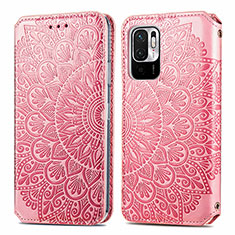 Leather Case Stands Fashionable Pattern Flip Cover Holder S01D for Xiaomi Redmi Note 10 JE 5G Rose Gold