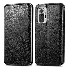 Leather Case Stands Fashionable Pattern Flip Cover Holder S01D for Xiaomi Redmi Note 10 Pro 4G Black