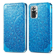 Leather Case Stands Fashionable Pattern Flip Cover Holder S01D for Xiaomi Redmi Note 10 Pro 4G Blue