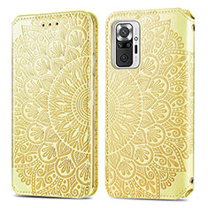 Leather Case Stands Fashionable Pattern Flip Cover Holder S01D for Xiaomi Redmi Note 10 Pro 4G Gold