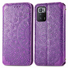 Leather Case Stands Fashionable Pattern Flip Cover Holder S01D for Xiaomi Redmi Note 10 Pro 5G Purple