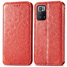 Leather Case Stands Fashionable Pattern Flip Cover Holder S01D for Xiaomi Redmi Note 10 Pro 5G Red