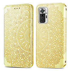 Leather Case Stands Fashionable Pattern Flip Cover Holder S01D for Xiaomi Redmi Note 10 Pro Max Gold