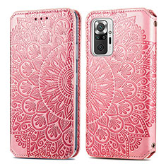 Leather Case Stands Fashionable Pattern Flip Cover Holder S01D for Xiaomi Redmi Note 10 Pro Max Rose Gold