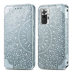 Leather Case Stands Fashionable Pattern Flip Cover Holder S01D for Xiaomi Redmi Note 10 Pro Max Silver