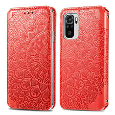 Leather Case Stands Fashionable Pattern Flip Cover Holder S01D for Xiaomi Redmi Note 10S 4G Red