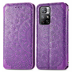 Leather Case Stands Fashionable Pattern Flip Cover Holder S01D for Xiaomi Redmi Note 11 5G Purple