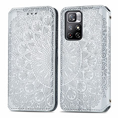 Leather Case Stands Fashionable Pattern Flip Cover Holder S01D for Xiaomi Redmi Note 11S 5G Silver