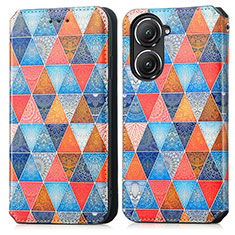 Leather Case Stands Fashionable Pattern Flip Cover Holder S02D for Asus Zenfone 9 Brown