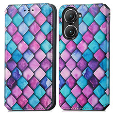 Leather Case Stands Fashionable Pattern Flip Cover Holder S02D for Asus Zenfone 9 Purple