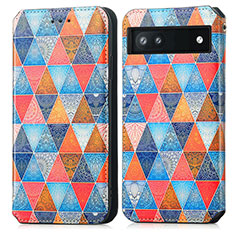 Leather Case Stands Fashionable Pattern Flip Cover Holder S02D for Google Pixel 6a 5G Brown