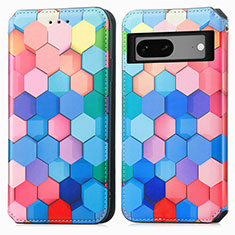 Leather Case Stands Fashionable Pattern Flip Cover Holder S02D for Google Pixel 7 5G Colorful