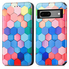 Leather Case Stands Fashionable Pattern Flip Cover Holder S02D for Google Pixel 7a 5G Colorful