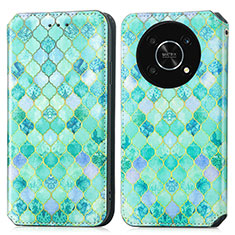 Leather Case Stands Fashionable Pattern Flip Cover Holder S02D for Huawei Enjoy 50 Pro Green