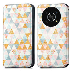 Leather Case Stands Fashionable Pattern Flip Cover Holder S02D for Huawei Enjoy 50 Pro White