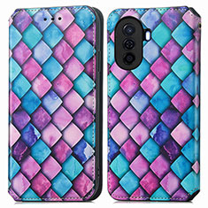 Leather Case Stands Fashionable Pattern Flip Cover Holder S02D for Huawei Enjoy 50 Purple