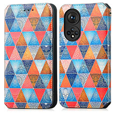 Leather Case Stands Fashionable Pattern Flip Cover Holder S02D for Huawei Honor 50 5G Brown