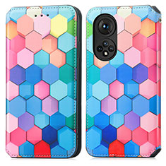 Leather Case Stands Fashionable Pattern Flip Cover Holder S02D for Huawei Honor 50 5G Colorful