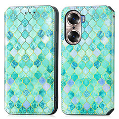 Leather Case Stands Fashionable Pattern Flip Cover Holder S02D for Huawei Honor 60 5G Green