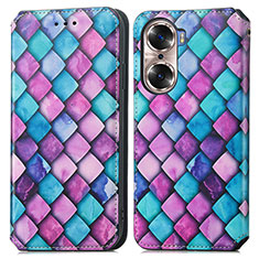 Leather Case Stands Fashionable Pattern Flip Cover Holder S02D for Huawei Honor 60 5G Purple