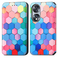 Leather Case Stands Fashionable Pattern Flip Cover Holder S02D for Huawei Honor 70 5G Colorful