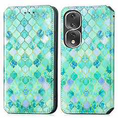 Leather Case Stands Fashionable Pattern Flip Cover Holder S02D for Huawei Honor 80 Pro 5G Green