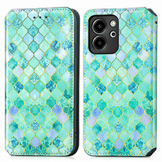 Leather Case Stands Fashionable Pattern Flip Cover Holder S02D for Huawei Honor 80 SE 5G Green