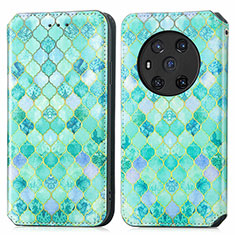 Leather Case Stands Fashionable Pattern Flip Cover Holder S02D for Huawei Honor Magic3 5G Green