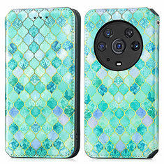 Leather Case Stands Fashionable Pattern Flip Cover Holder S02D for Huawei Honor Magic3 Pro 5G Green