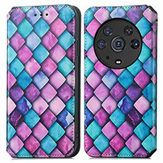 Leather Case Stands Fashionable Pattern Flip Cover Holder S02D for Huawei Honor Magic3 Pro 5G Purple