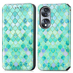 Leather Case Stands Fashionable Pattern Flip Cover Holder S02D for Huawei Honor X7b Green