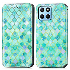 Leather Case Stands Fashionable Pattern Flip Cover Holder S02D for Huawei Honor X8 5G Green