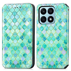 Leather Case Stands Fashionable Pattern Flip Cover Holder S02D for Huawei Honor X8a 4G Green