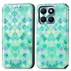 Leather Case Stands Fashionable Pattern Flip Cover Holder S02D for Huawei Honor X8b Green