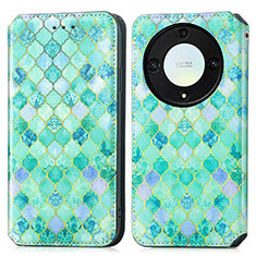 Leather Case Stands Fashionable Pattern Flip Cover Holder S02D for Huawei Honor X9a 5G Green