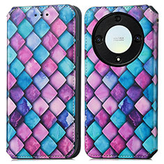 Leather Case Stands Fashionable Pattern Flip Cover Holder S02D for Huawei Honor X9a 5G Purple