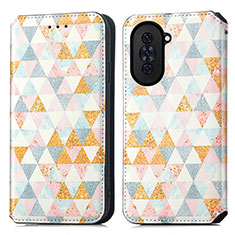 Leather Case Stands Fashionable Pattern Flip Cover Holder S02D for Huawei Nova 10 White