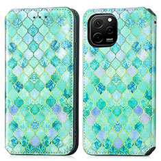 Leather Case Stands Fashionable Pattern Flip Cover Holder S02D for Huawei Nova Y61 Green